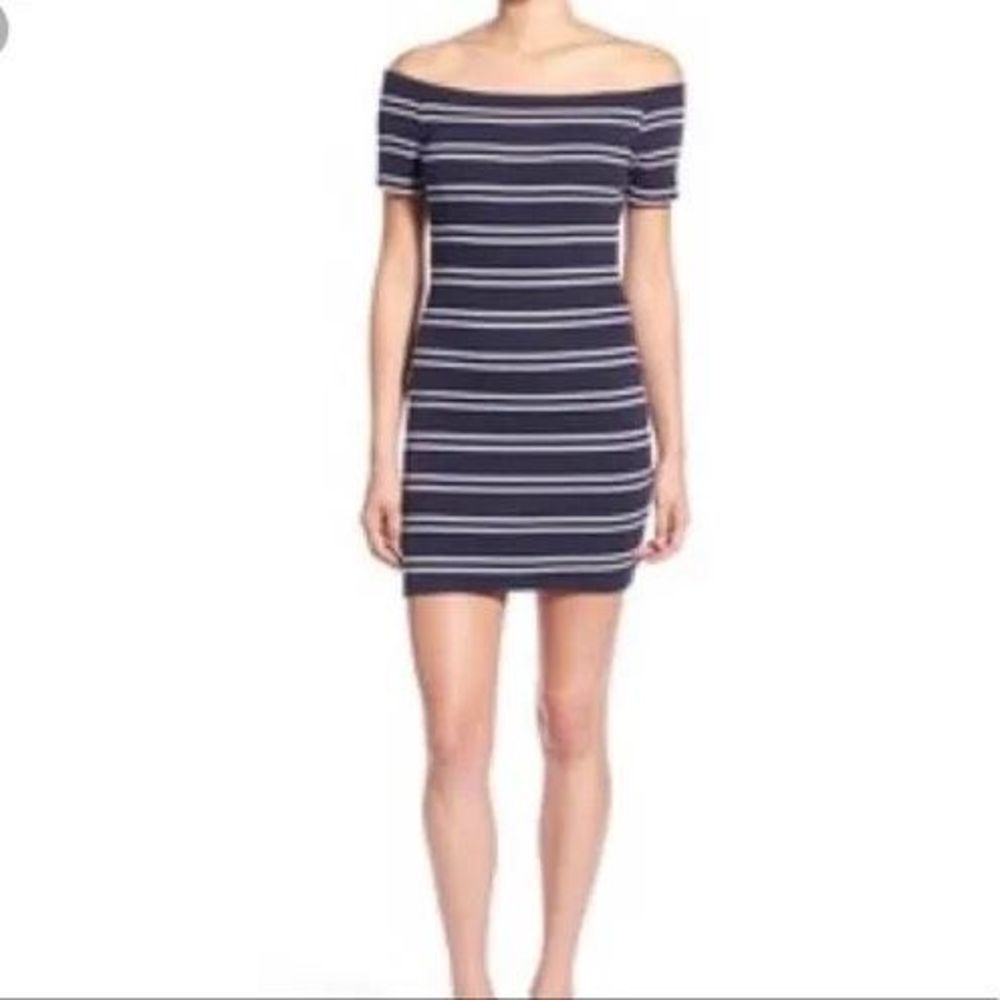 ASTR The Label Women's Blue & White Boat Neck Striped Bodycon Mini Dress Small - Picture 3 of 6